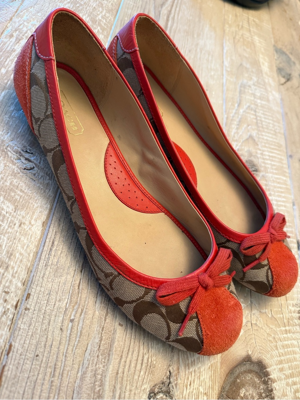 Coach Tillie Signature Canvas Ballet Flats with Orange Suede Trim 9.5